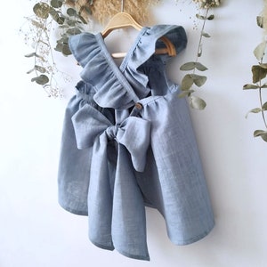 Dusty blue first birthday outfit girl, blue toddler dress Flower Girl Dress, Baby girls boho dress, Rustic Flower baby Girl Dress.