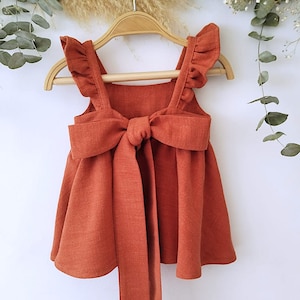 Terracotta girl dress, rustic linen dress girl, Boho Photography Dress, rust dress for girl, boho dress girl, summer dress girl.