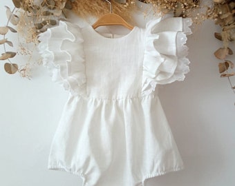 Robe de baptême pour bébé, Tenue de baptême bébé fille, Cake smash outfit girl, Romper bébé linge blanc, Cake smash outfit girl bubble romper.