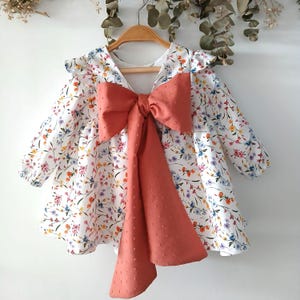 Baby Girl Dress, Boho Baby Dress with Wildflower Pattern, Handmade for Special Occasions.
