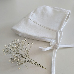 White Linen Brimmed Bonnet, Baptism bonnet, Newborn bonnet, Ready to ship