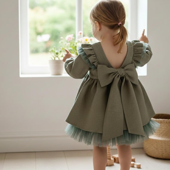 long sleeve baby dress for wedding White Flower Girl Dress: Organza, Long Puffy Sleeves, Baby Toddler Tutu - Baptism, Christening, Pageant