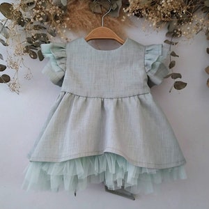 Robe de fille de fleur avec larc, fille de robe de linge rustique, robe boho de filles de printemps, linge de fille de bébé de mariage de robe, bébé de robe de fille de fleur. image 8