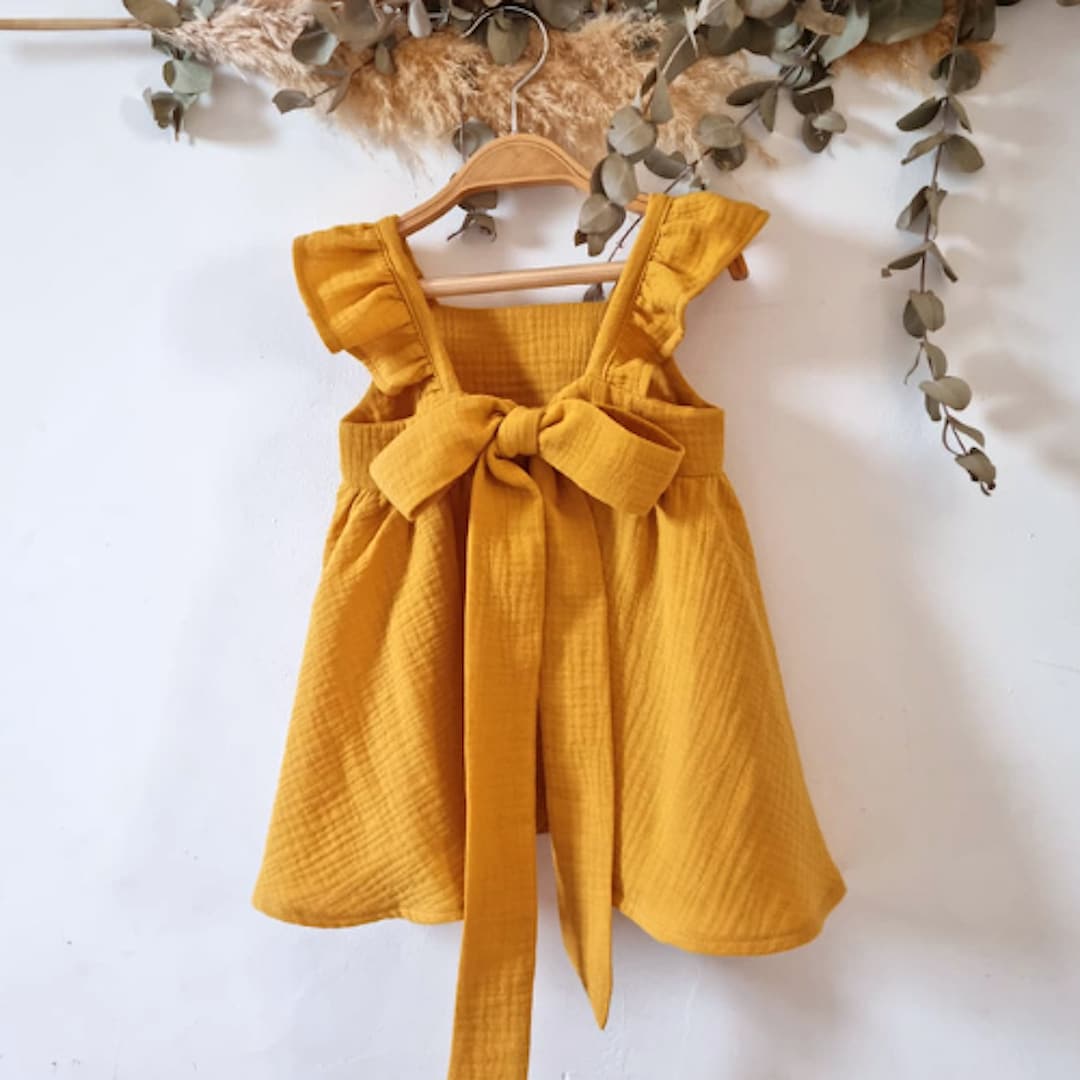Muslin Dress for Girls Mustard Baby Girl Dress Boho Baby - Etsy