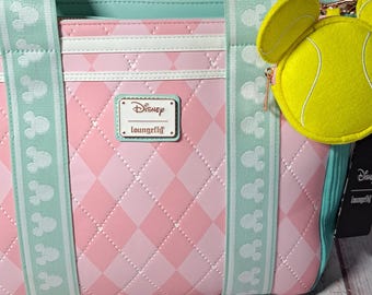 Disney mickey mouse tennis argyle tote bag & tennis ball coin purse
