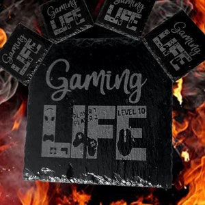 Gaming Life Coaster Gift Set of 4 | Custom Engraved Birthday Wedding Gamer Anniversary Husband | Game Home Decor For Him Gift for Her