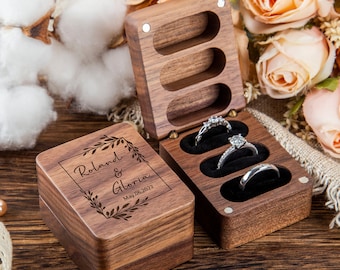 Personalized Ring Box Engraved Wooden Ring Box Anniversary Gift Custom Walnut Ring Box Name Ring Box For Wedding Ceremony Wooden Ring Box