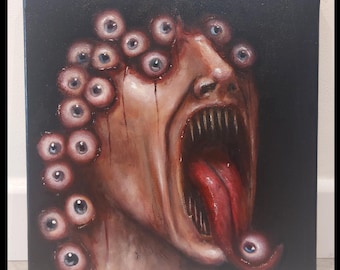Creepy Eyeball Portrait: Original Dark Art Horror Painting