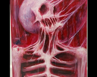 Original Skeleton Acrylic Painting on Canvas: Gothic Dark Art