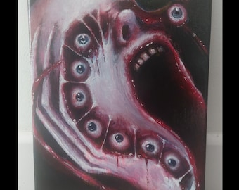 Original Dark Art Portrait Painting: Surreal Horror Eyeball Art