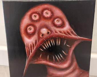 Original monster painting. Horror portrait painting. Creepy gothic painting on canvas. Original macabre art