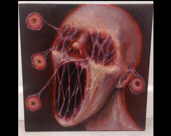 Creepy horror portrait painting. Creepy gothic painting on canvas. Original macabre art. Monster art