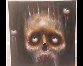 Horror creepy skull art on canvas. Gothic art 12 x 12 inch acrylic painting