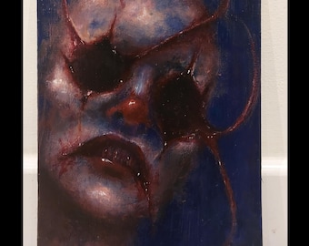 Gothic Horror Acrylic Painting: Macabre Abstract Portrait, eye art