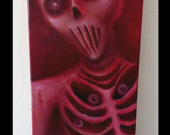 Original skeleton Horror Painting: Creepy skeleton on Canvas.  Hand painted skeleton