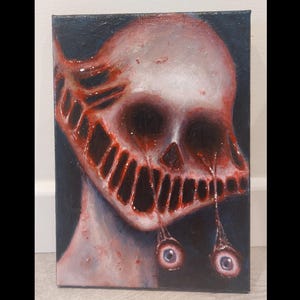 Creepy horror art on canvas.  Original horror painting, eyeball painting, Creepy eyes, weird art, dark portrait, gothic painting, horror