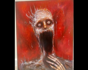 Large Horror Skeleton Painting: Original Dark Art on Canvas