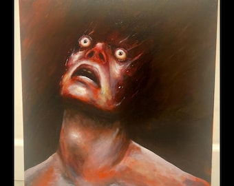 Creepy Abstract Portrait Painting: Gothic Horror Art on Canvas