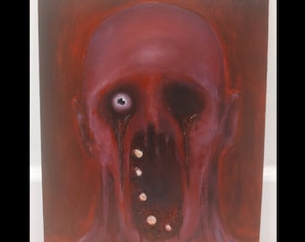 Original Horror Painting: 3D Resin Teeth, Dark Creepy Art