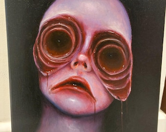 Original Dark Horror Painting: Creepy portrait on Canvas.  Surreal horror