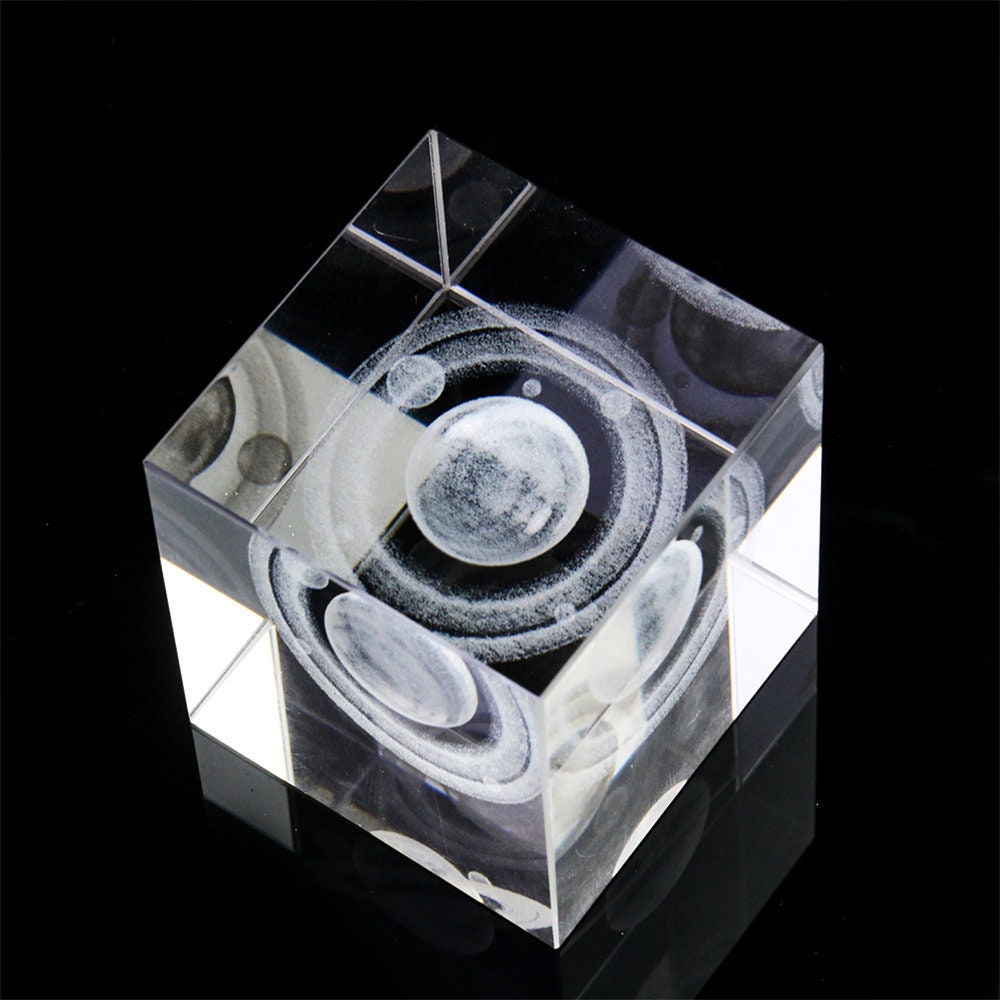 3D Laser Crystal Paperweight Saturn Engraved Crystal Cube Glass Engraving Figurines Home Office Decor Crystal Ornament Crystal Craft Gift