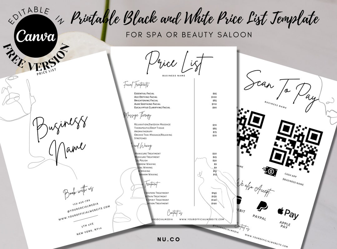 Printable Price List Template | Editable Spa and Salon Price List ...