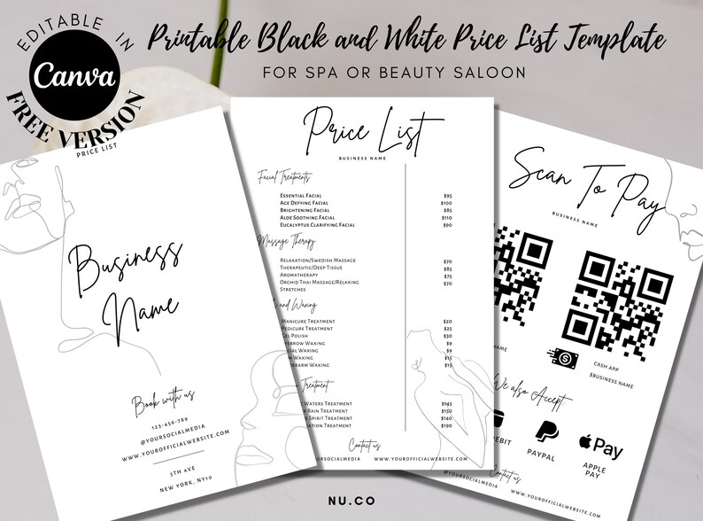 Printable Price List Template | Editable Spa and Salon Price List ...