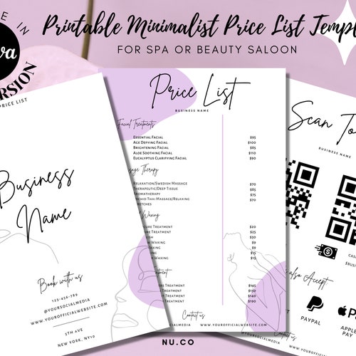 Printable Price List Template Editable Spa and Salon Price - Etsy