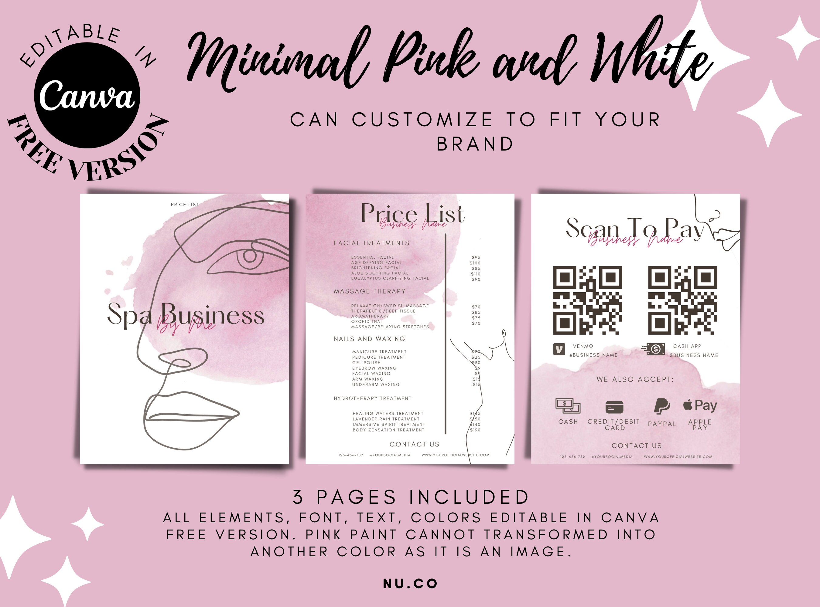 Printable Price List Template Editable Spa and Salon Price List ...