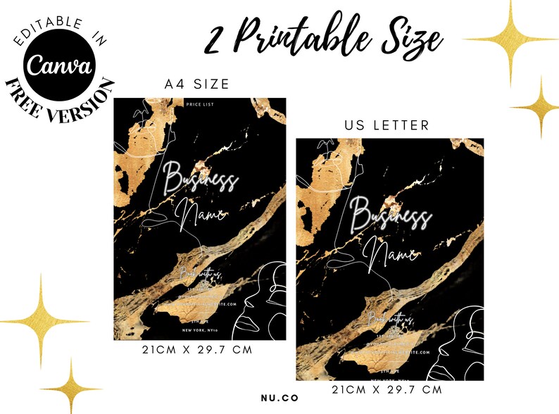 Luxurious Black and Gold Printable Price List Template|editable Spa and ...