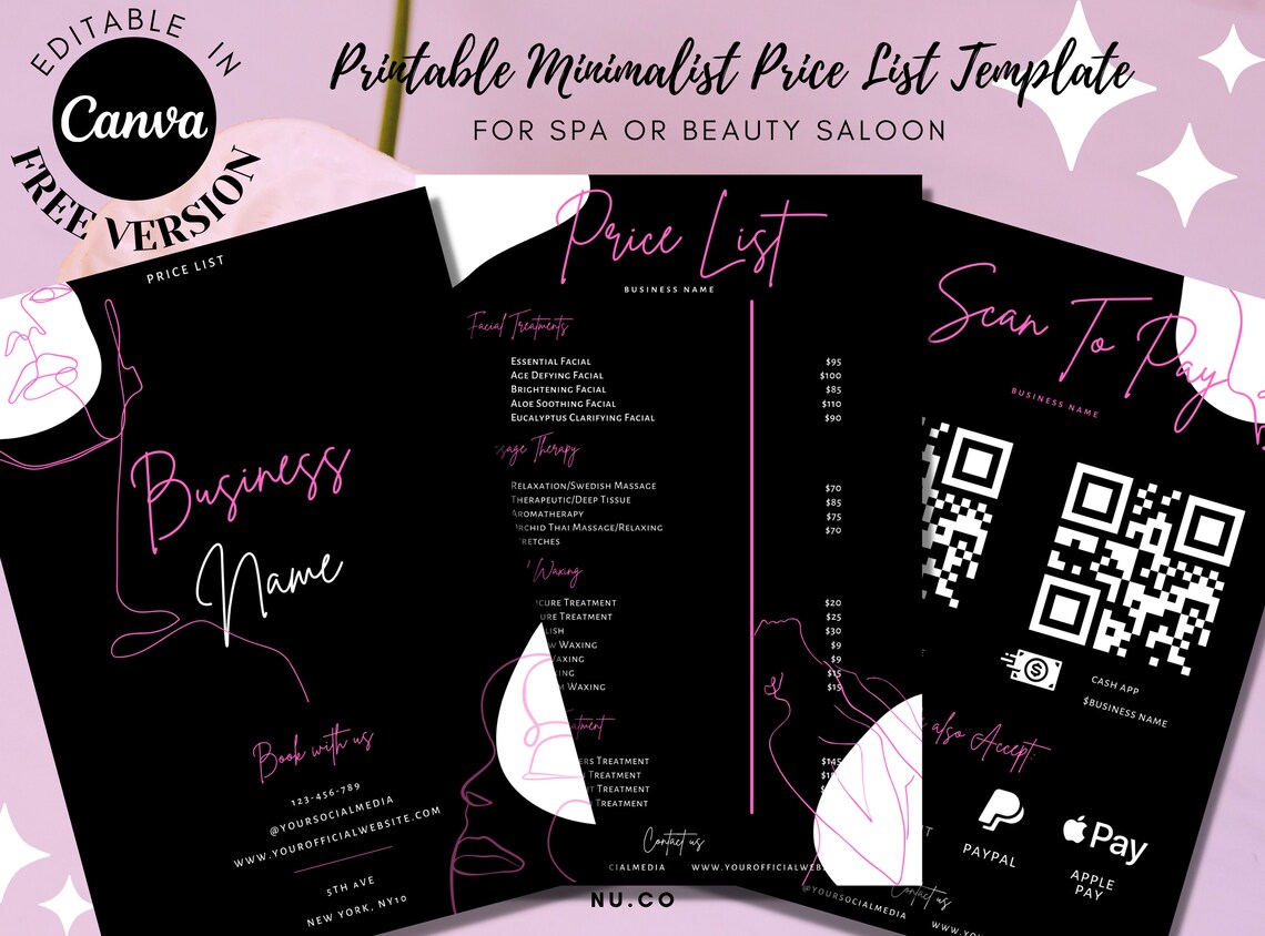Printable Price List Template Editable Spa and Salon Price List ...