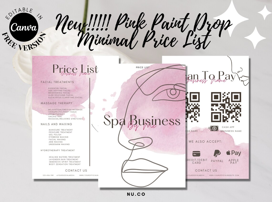Printable Price List Template Editable Spa and Salon Price List ...