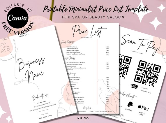 Printable Price List Template Editable Spa and Salon Price - Etsy