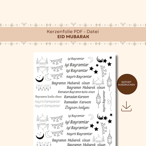 Candle tattoos, PDF template, instant download, water slide, candle sticker, Bayram gift, DIY file, Ramadan, EID, Bayramhediyesi