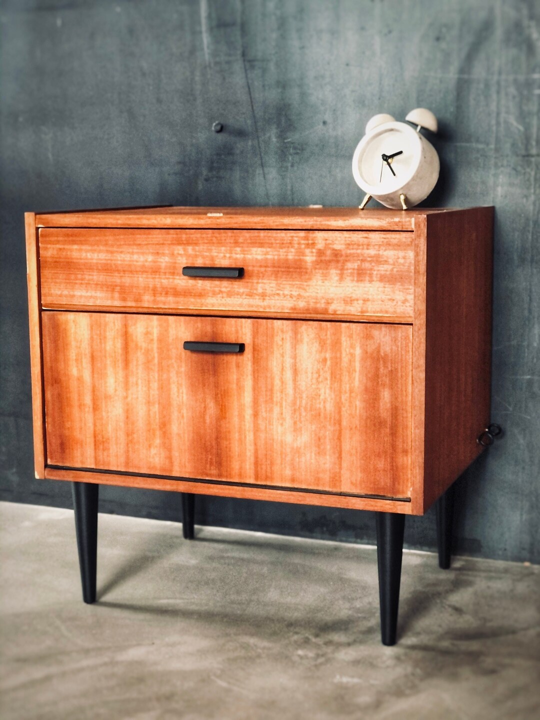 Veneer Bedside Table With Drawers With Black Legs and Handles Etsy