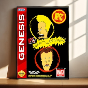 Retro Beavis and Butt-Head MTV Poster - Sega Genesis Game Art Print
