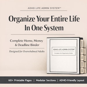 Sistema de administración de vida para personas con TDAH imprimible / Organizador completo de hogar, dinero y plazos / Planificador de TDAH para adultos abrumados / Carpeta de reinicio de vida