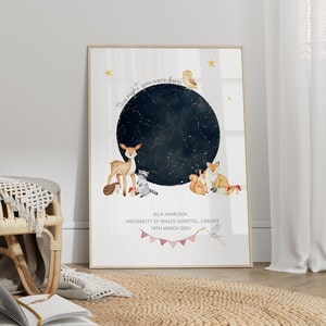 Cadeau de naissance personnalisé | Carte des étoiles imprimée | Cadeau pour nouveau-né garçon fille | nuit de votre naissance |  Chambre d'enfant ciel nocturne