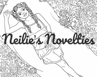 Disegni da colorare di Ragazza nera stampabile digitale. Per adulti, bambini, cura di sé, divertimento, ecc