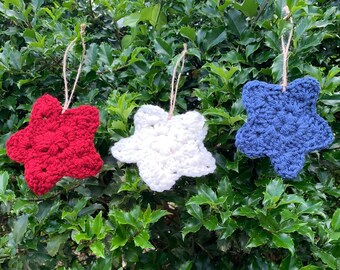 Crochet Star Ornaments | Handmade | Patriotic Decor | 4th of July Decor |  Americana | Set of 3