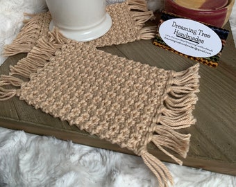 Crochet 100% Cotton Mug Rugs | Handmade Coaster | Boho Style | Farmhouse Style | Set of 2 | Beige