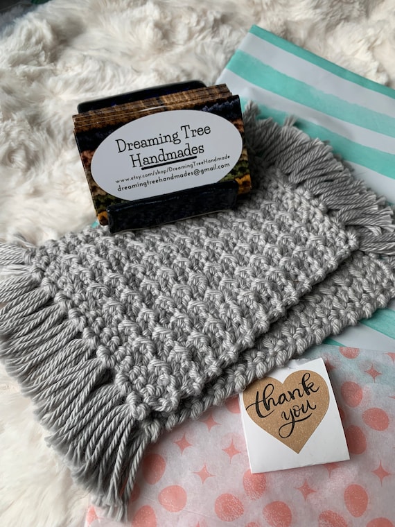 Crochet 100% Cotton Mug Rugs | Handmade Coaster | Boho Style | Farmhouse Style | Set of 2 | Gray