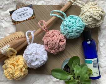 Crochet Bath Pouf, Handmade Bath Loofah, Bath Accessory, Shower Accessory, Reusable, Eco-friendly, 100% Cotton, Plastic Free, Exfoliating