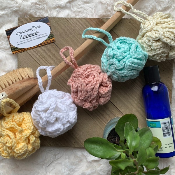 Crochet Bath Pouf, Handmade Bath Loofah, Bath Accessory, Shower Accessory, Reusable, Eco-friendly, 100% Cotton, Plastic Free, Exfoliating