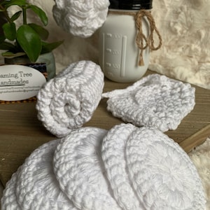 Crochet Spa Gift Set, Shower Gift Set, Self Care Gift Set, Reusable & Eco-friendly, 100% Cotton 4 piece set, White, Women Gifts, Handmade