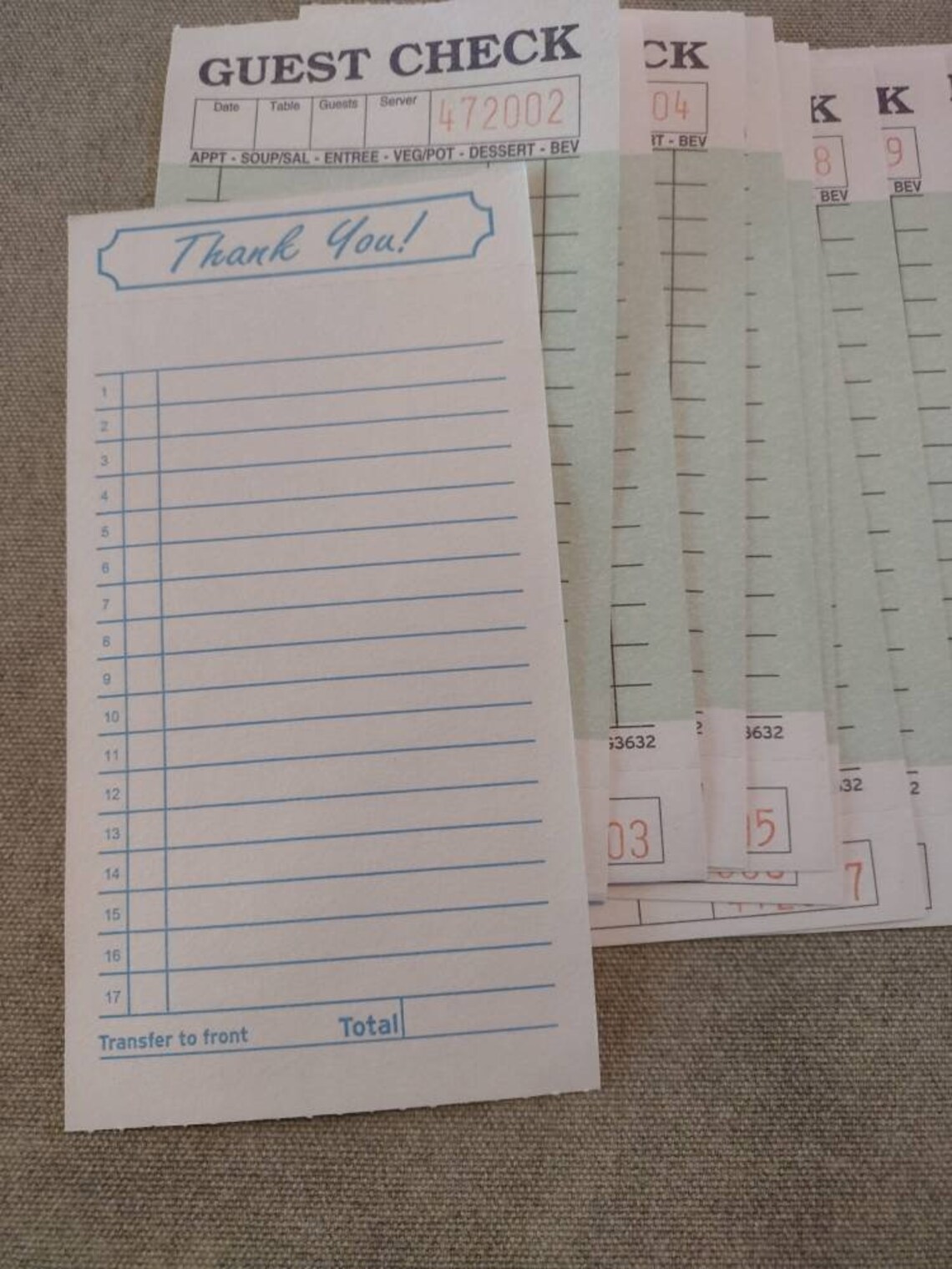 Guest Checks, Restaurant Receipt Book, Retro Vintage Style Ephemera, 10