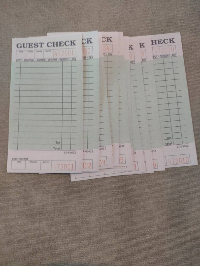 Guest Checks, Restaurant Receipt Book, Retro Vintage Style Ephemera, 10 Guest Checks Etsy