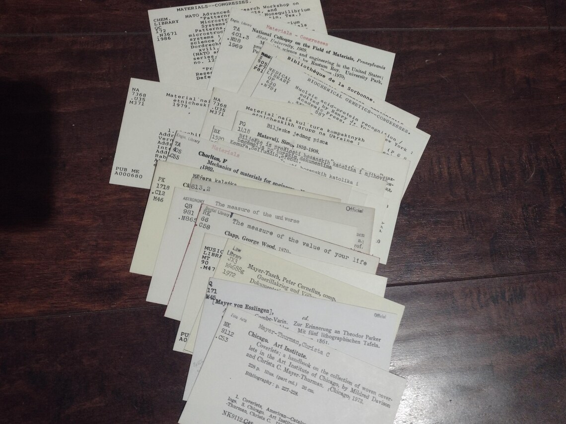Vintage Library Catalog Cards, Set of 20 Etsy
