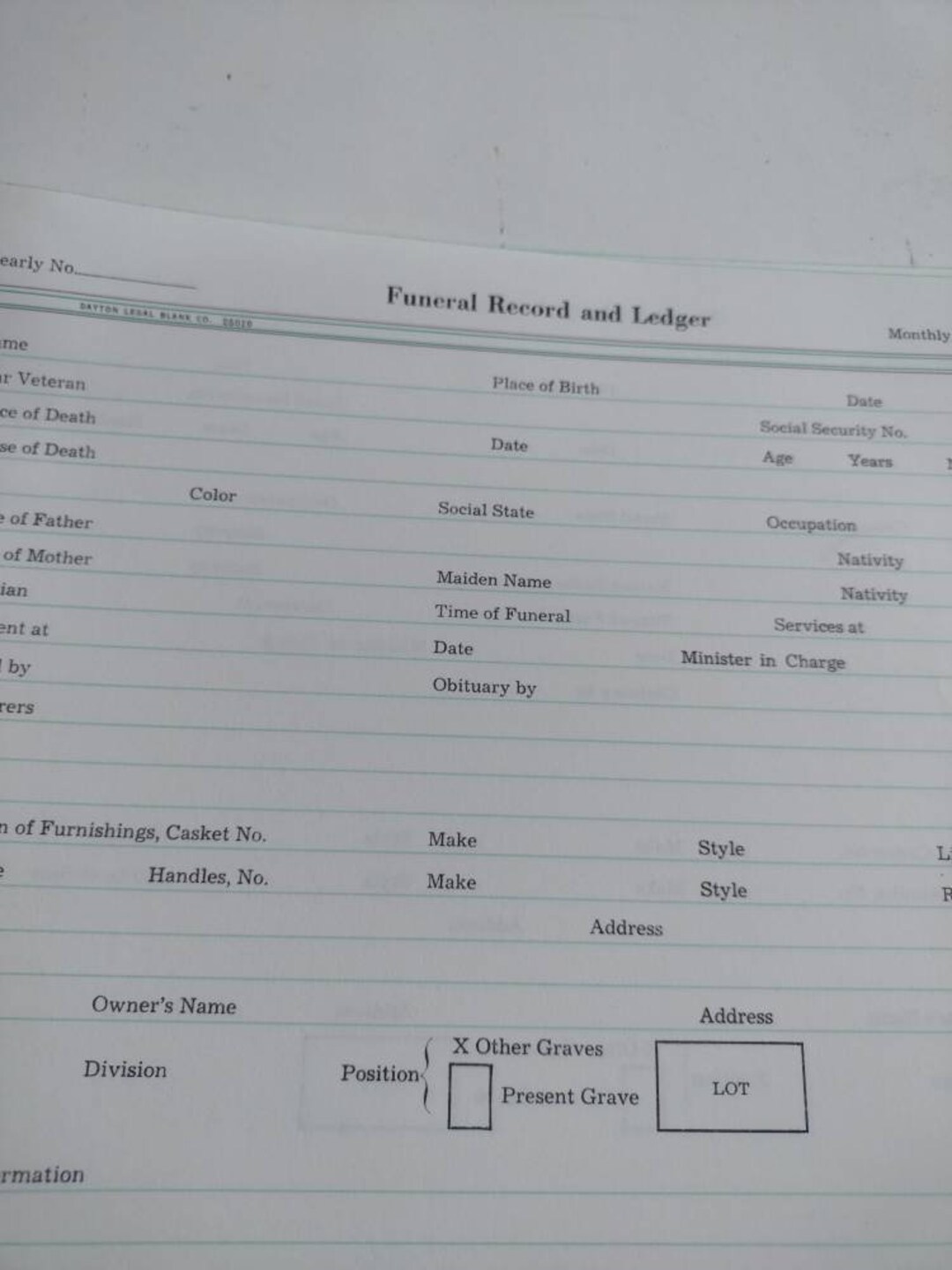 Ledger Paper, Vintage Funeral Home Record and Ledger Paper, Junk Journal Paper, Ephemera, 10