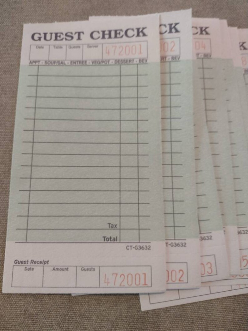 Guest Checks, Restaurant Receipt Book, Retro Vintage Style Ephemera, 10 Guest Checks Etsy